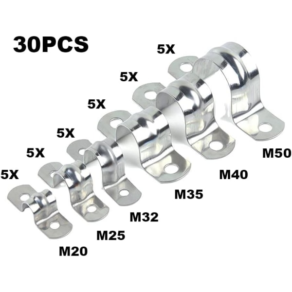 30 stk. U-rørklemme Ring 304 Rustfrit Stål, 20mm/25mm/32mm/35mm