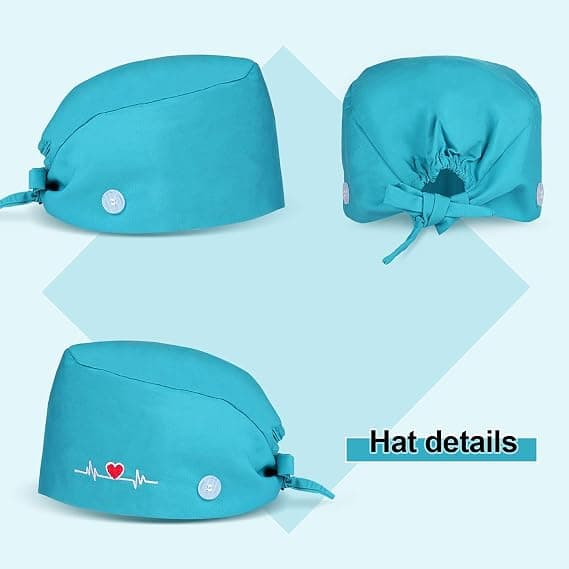 6-pack fluffiga hjärtformade broderade skrubbhattar, andningsbara och justerbara