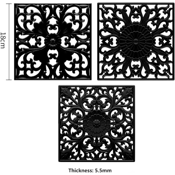 Fleksibel Silikon Trivet Matte Sett 3 (Svart) Silikon Trivet for Ho