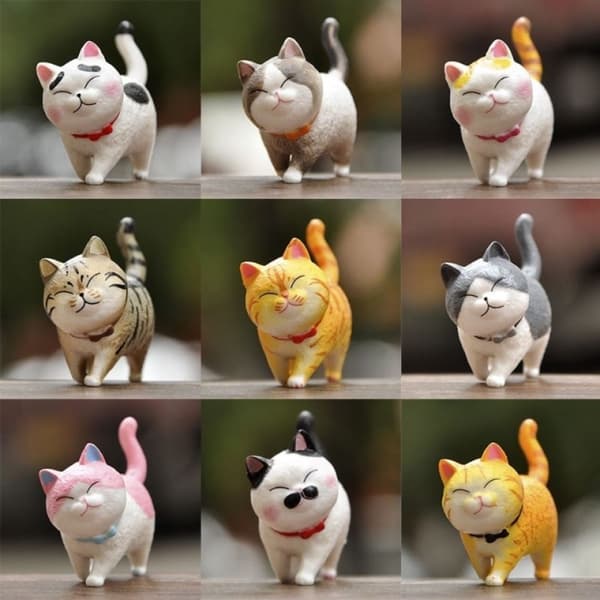 9 Pak Søde Miniature Kattefigurer Dyrekattefigurer Legetøj Mini