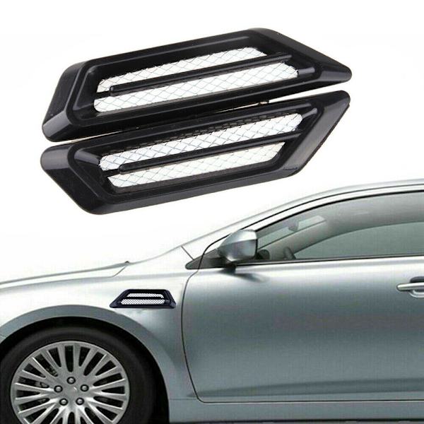 2x Sorte Bil Auto Luftstrøm Fender Side Mesh Ventilation Dekoration Stick