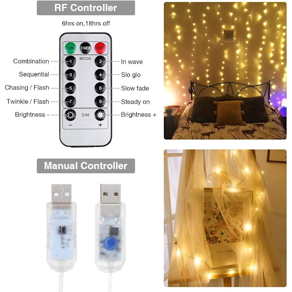 3m LED-lysstreng, 8 lysmoduser, USB-drevet, dekorasjon