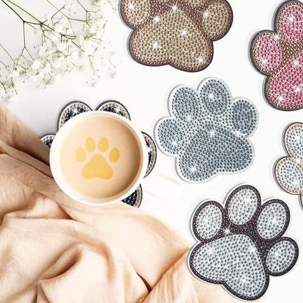 10 stk. Hundefodformede Diamantmaleri-Køleunderlagssæt DIY Kæledyrspote