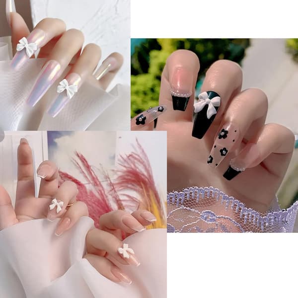 Fjärilsrosett Pärlnagelcharm 3D Svart Vit Nagelcharm för Ac