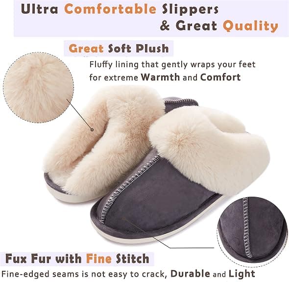 Dames Slippers Hukommelsesskum Fluffy (Mørkegrå, Stor) Bløde Varme Sli