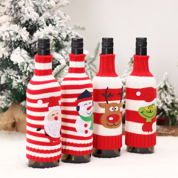 4 Julepynt Strikket Vinflaskehylse Grinch El