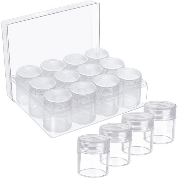Pärlförvaringslåda - 12 små avtagbara genomskinliga plastburkar med lock