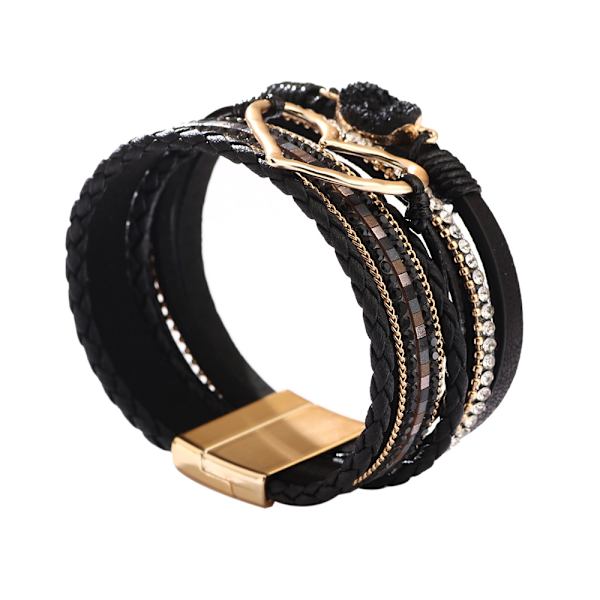 Lær armbånd med flere lag beige armbånd med perle