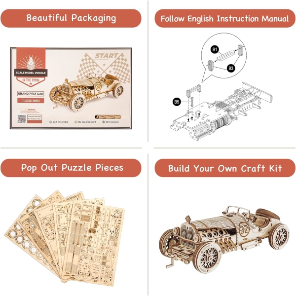 Mallitautot rakennettavaksi, 3D-puinen palapeli aikuisille ja teineille, DIY Sca