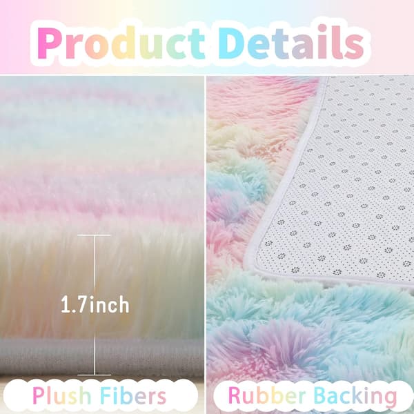 Regnbue Fluffy Tepper for Jenterom, Unicorn Romdekor, Pastell