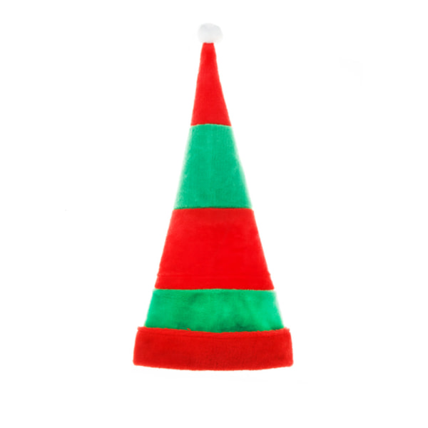 Red and green stripes elongated plush Christmas hats holiday deco