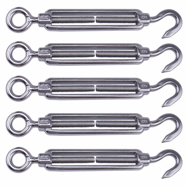 5-pak M6 Haken og Øye Spenner Heavy Duty T304 Rustfritt Stål