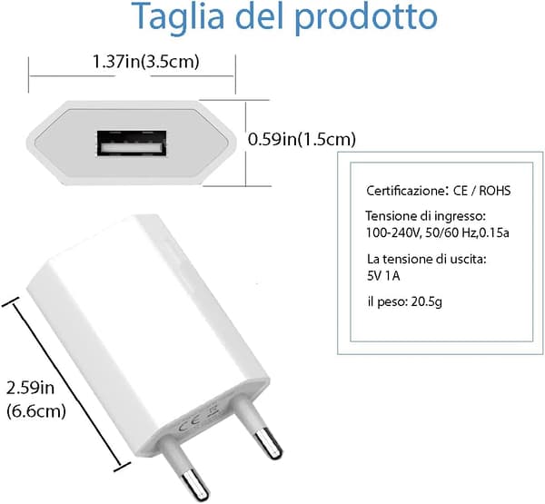 (2-pakning) USB-vegglader 5V 1A Universal adapterkontakt Co