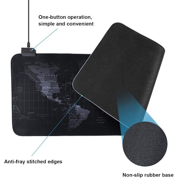 Gaming Mousepad, LED-belyst Mousepad, XL Mousepad med Anti-S