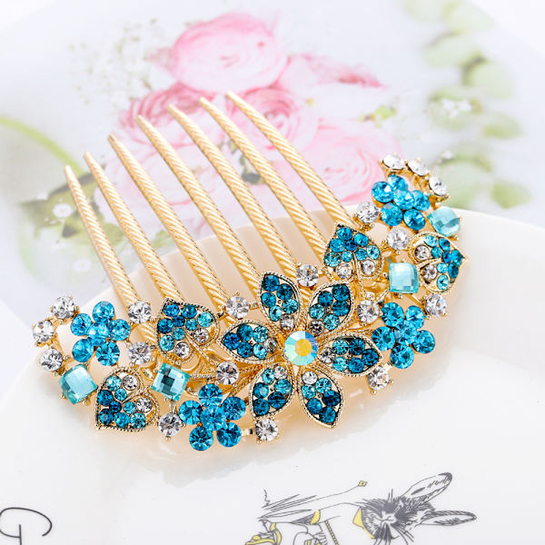 (Blå) Kvinners Rhinestone Inlagt Blomst Hårkam Hårspenne Barrette A