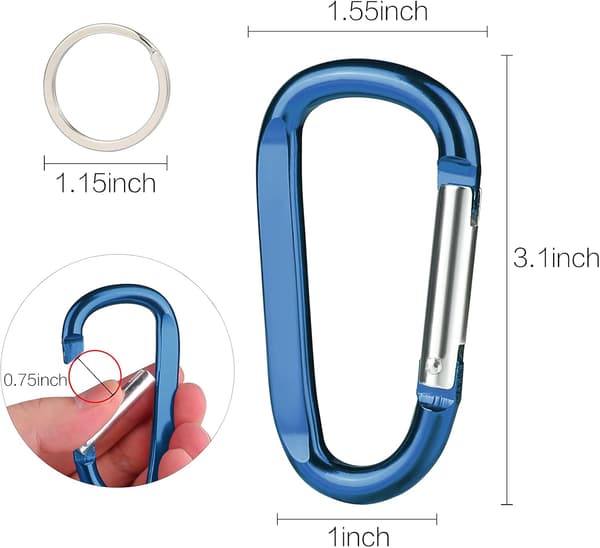 6 stk. Marineblå Karabinhage, 3\" Stor Aluminium D-Ring Form