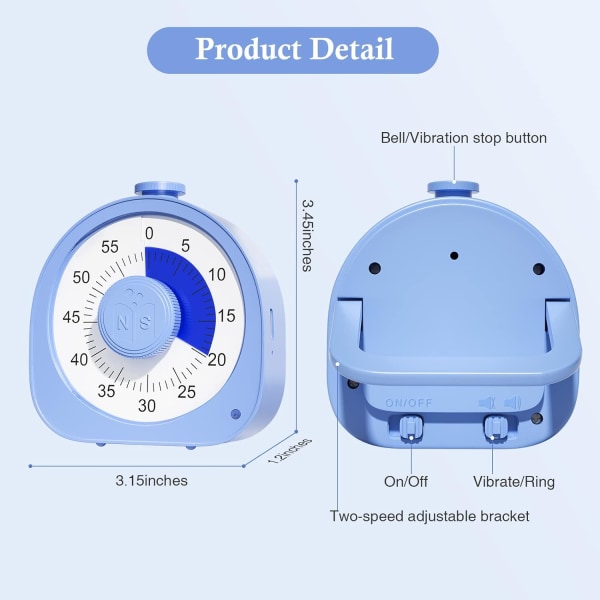 Genopladelig Visuel Timer, Timer med Ringetone og Vibrationstilstand