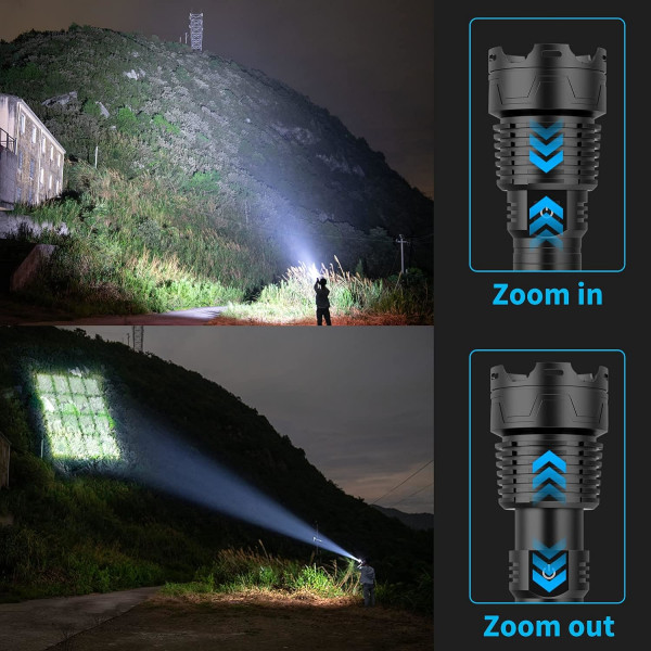Uppladdningsbar LED-ficklampa med 120 000 höga lumen, ficklampa