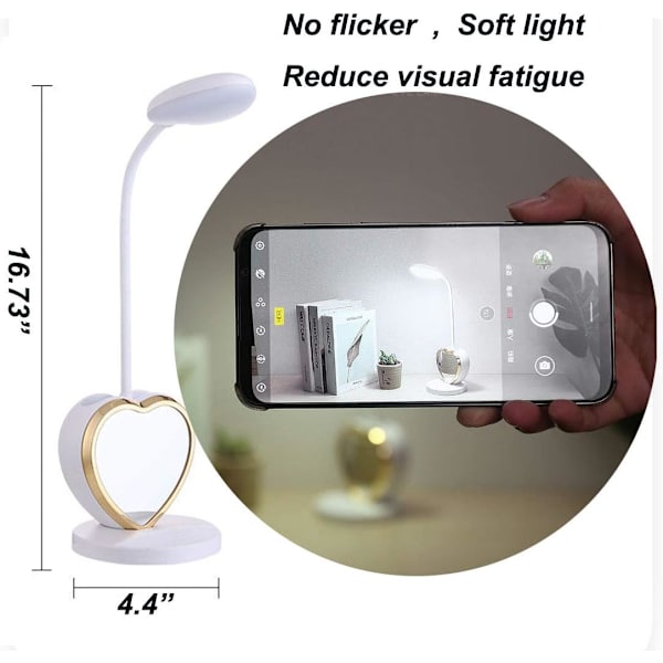 Vit skrivbordslampa för flickor, 5-i-1 söt skrivbordslampa med pennhållare