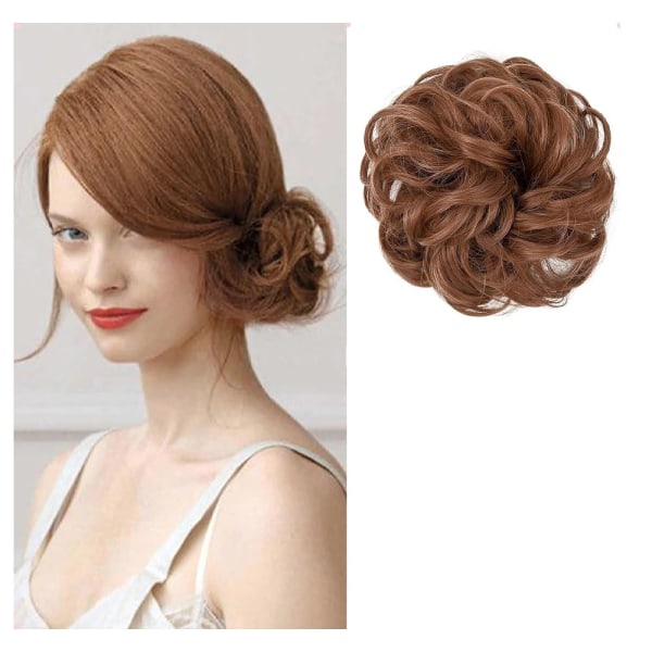 Hair bun Wig has large curly and wavy hair, has natural artificial elastic hair bun for girls (light reddish brown)