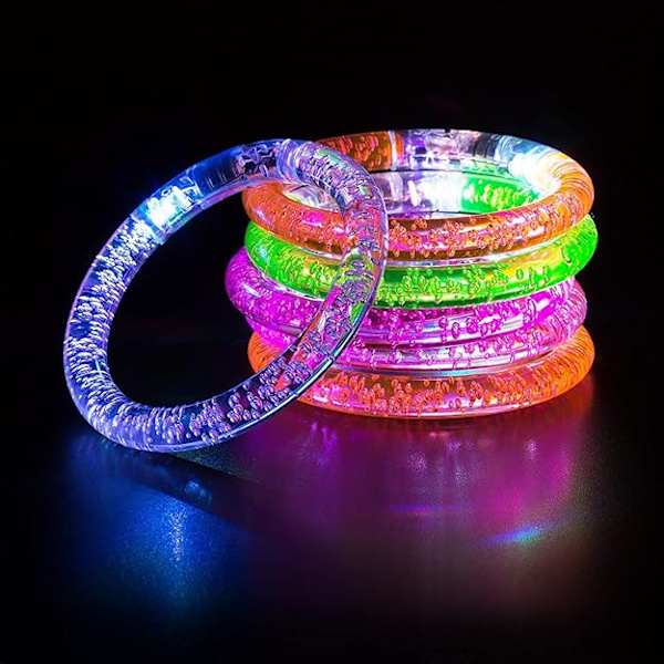 12 stk Blinkende Armbånd, Gjenbrukbare Fargerike Akryl LED Armbånd