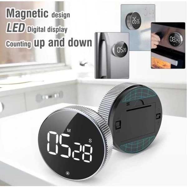 Digitalt ur med magnet og LCD-display - Køkkenur Sølv