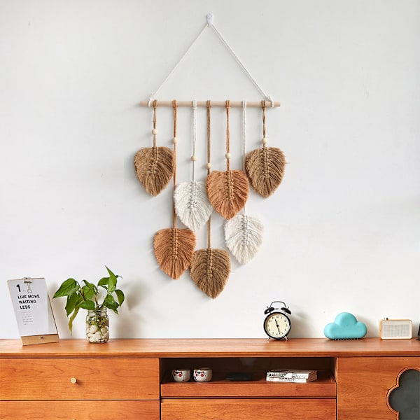 Bohemisk Chic Fjäder Macrame Väggbonad Handgjord Vävd