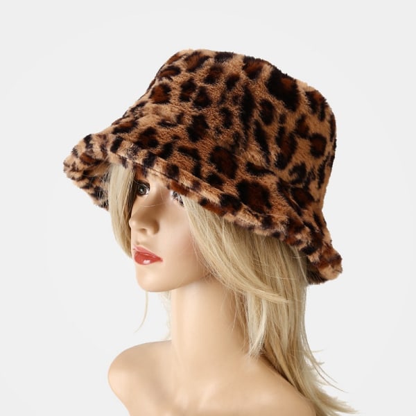 Dames Vinter Kunstig Pels Fuzzy Varmt Spandhat, Leopard Print