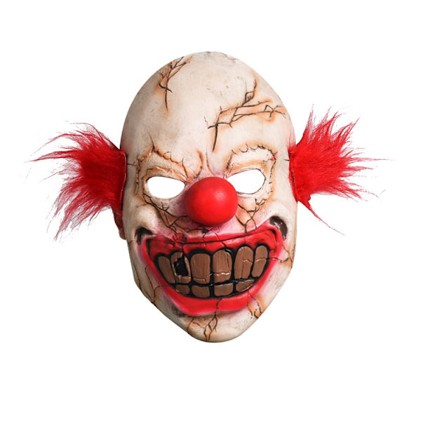 Läskig spöklik clownmask med dåligt ansikte i latex för vuxna med hår