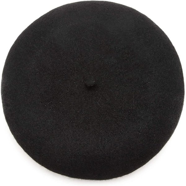 Damernas Ullfranska Baske Beanie Vintermössa Floppy Cap-Svart