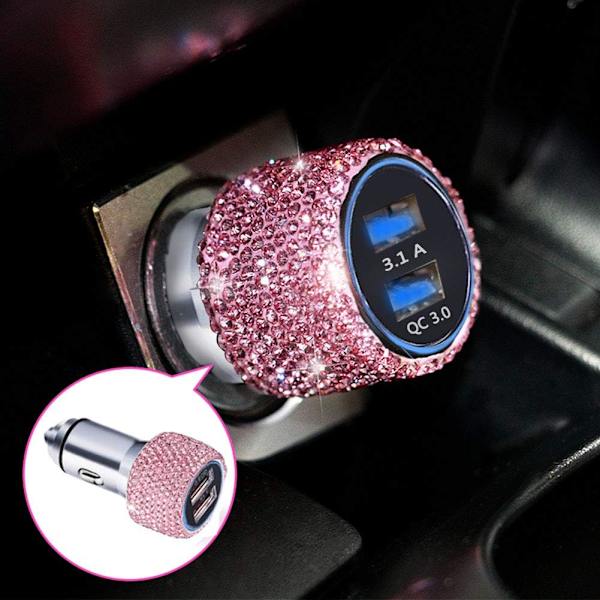 Dobbelt USB Billader Hurtig Opladning 3.0 Bling Bling Krystal Bil Dekoration