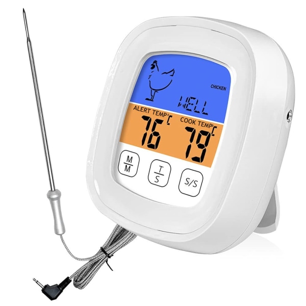 （Hvid）Digitalt ovn- og grilltermometer, køkkentermometer med