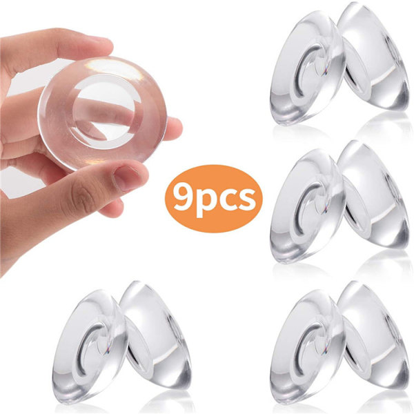 9 stycken silikonväggsdörrstötdämpare, självhäftande transparent