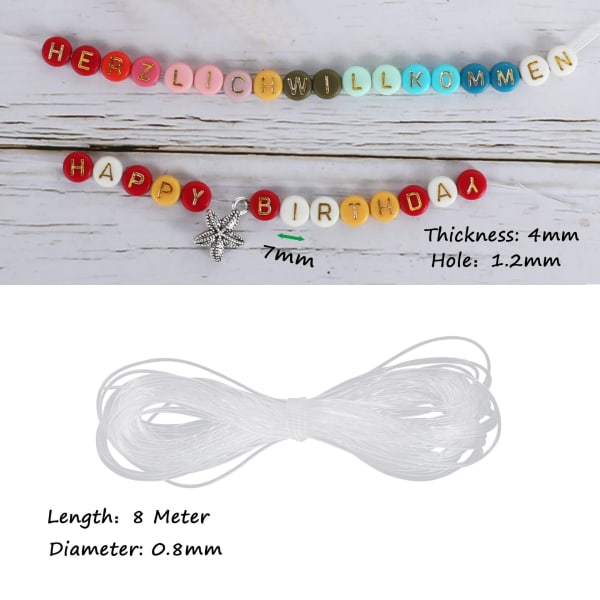 1200 acrylic round letter beads 4x7mm+8m beaded rope mixed color