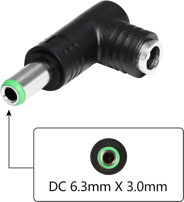 (2 stk) DC Strømadapter, 90 Graders Vinkel DC Adapter 6.3mm x 3. DXGHC