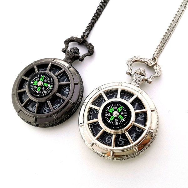 Kompass watch, hängande halsband watch, silver po