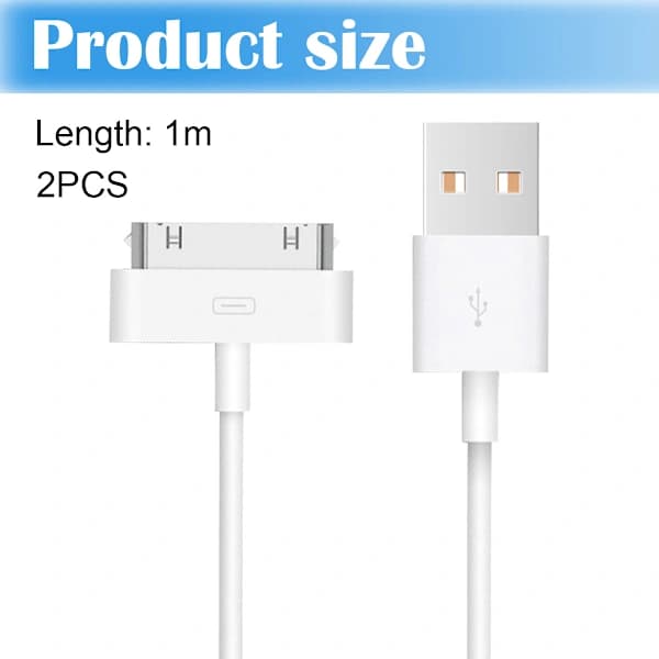 2X Opladerkabel til Ældre iPhones og iPads 30-pin USB Kabel Hvid [ZHE]