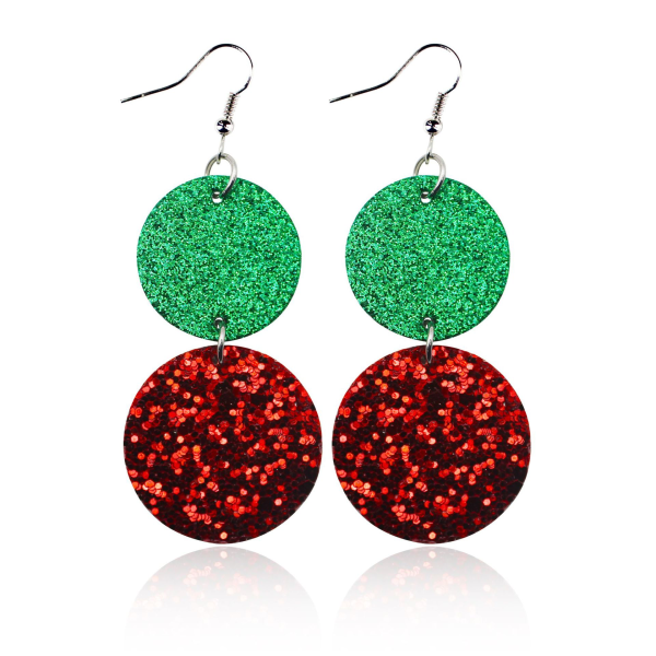 Red and green glitter PU leather Christmas earrings, holiday gift