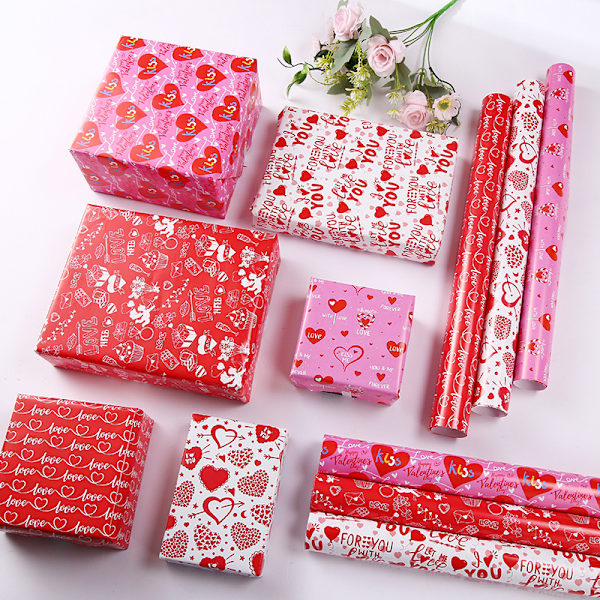 6-pack med 6 mönsterdesign Valentine's Day presentpapper