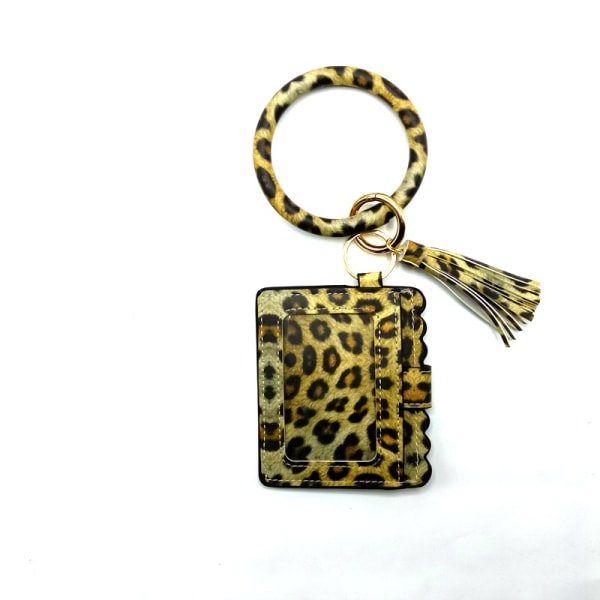 Lær nøkkelring lommebok, leopardmønster