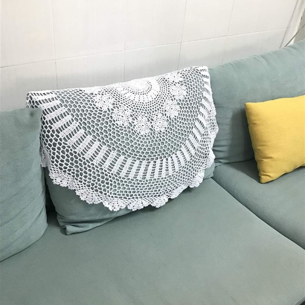 100% Bomulls Håndlaget Heklet Rundt Bordduk Doilies Lace Bord