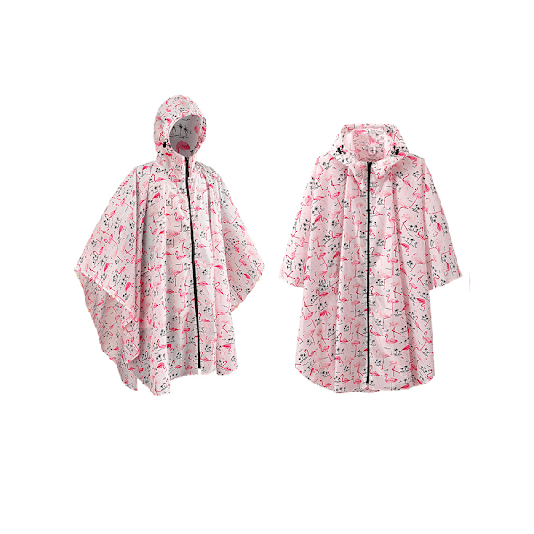 Regnjakke Poncho med Lynlås-Hætte til Voksen, Flamingo
