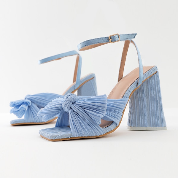 1 Par Nya Sandaler Högklackad Chunky Häl Slips Silke Vintage Fairy S