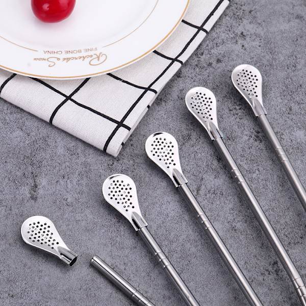 5 stk Avtakbare Pipetter 304 Rustfritt Stål Straw Spoon Creativ