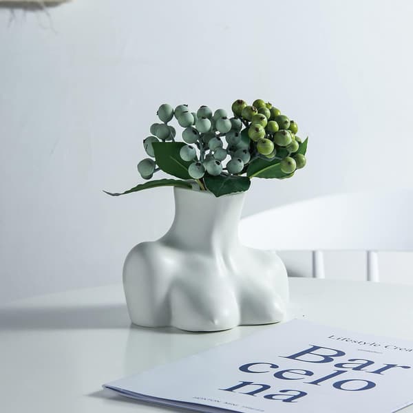 Blomvas, Kroppsformad Blomvas, Svart Blank Keramikvas, Han