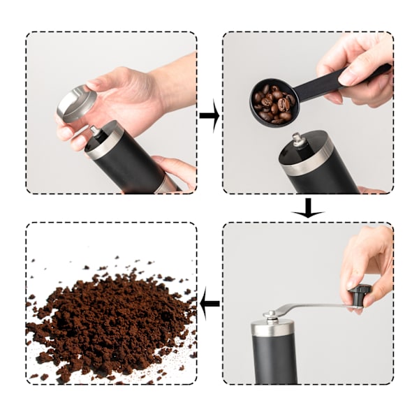 Kaffekvern i rustfritt stål 304, manuell kvern i rustfritt stål