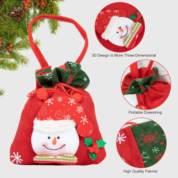 Christmas Gift Bags, Drawstring Christmas Bags 3D Xmas Gift Bag,