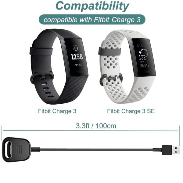 Lader for Fitbit Charge 4 & Fitbit Charge 3, Erstatningsladekabel Klippledning Dokk for Fitbit Charge 3 / Charge 4