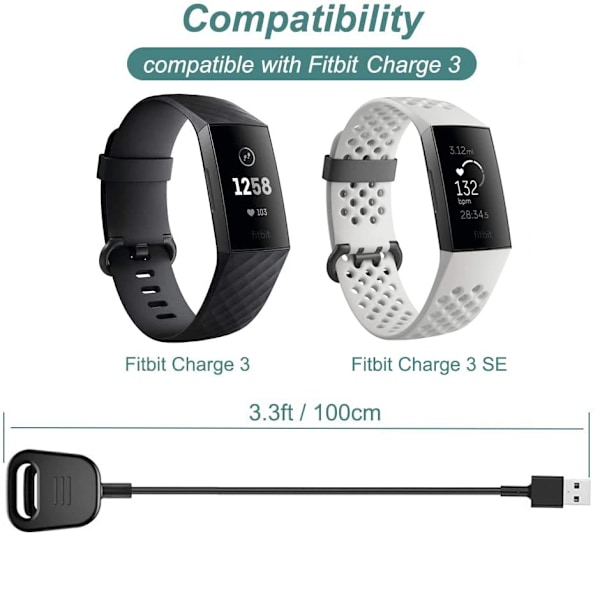 Oplader til Fitbit Charge 4 & Fitbit Charge 3, udskiftningsopladningskabelklipsledningdock til Fitbit Charge 3 / Charge 4