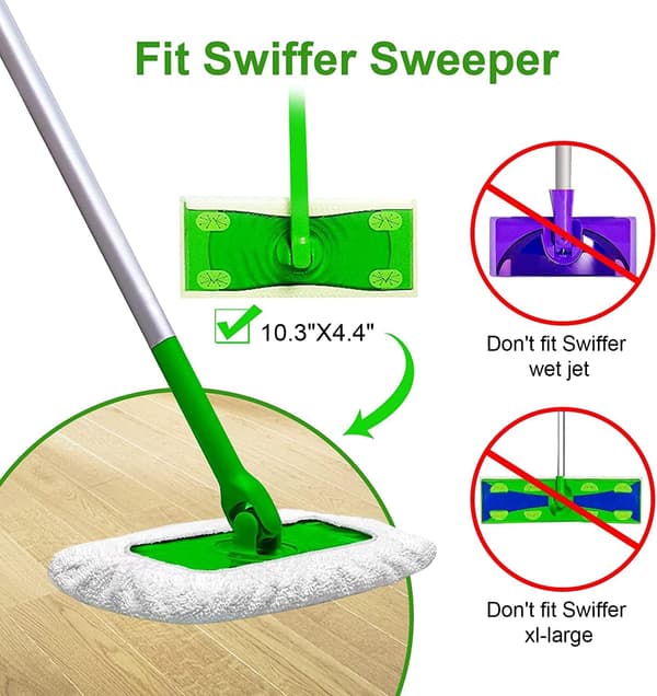 Genanvendelige Bomuldsvåde Puder til Flash Powermop Swiffer Wet & Dry Sweeper Mop Starter Kit, Vaskbare Mop-Efterfyldninger til Vådt og